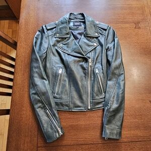 Lamarque Leather Biker Style Dark Green Jacket Small